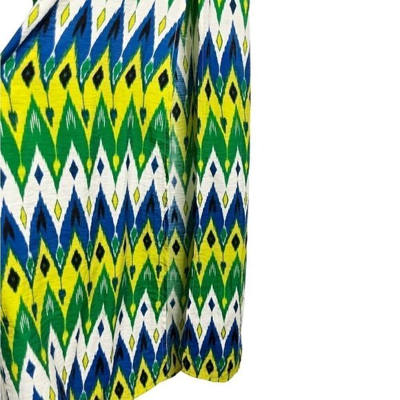 Vince Camuto Geometric Print Strapless Maxi Dress Green Yellow Blue Small - Picture 7 of 9